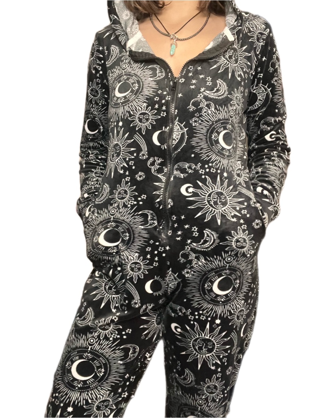 Weekend Edition Black Celestial Zip-Front Hoodie Onesie
